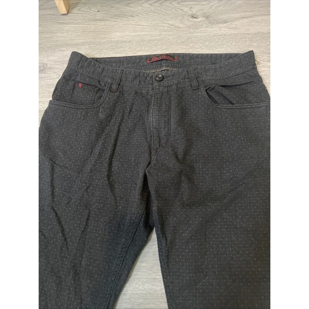 Robert Graham Mens Charcoal Grey Micro Dot Textured Cotton Straight Leg Pants 32